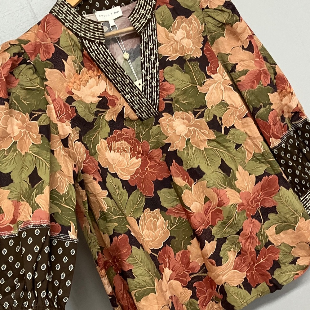 NWT Fall Entro Floral Top Blouse Shirt Large - Picture 7 of 14